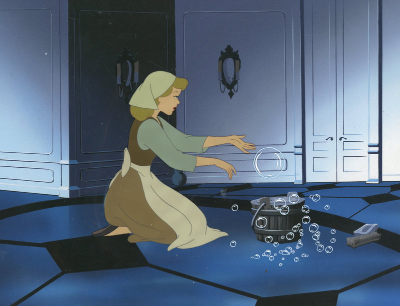 Cinderella Original Production Cel on Hand Painted Background