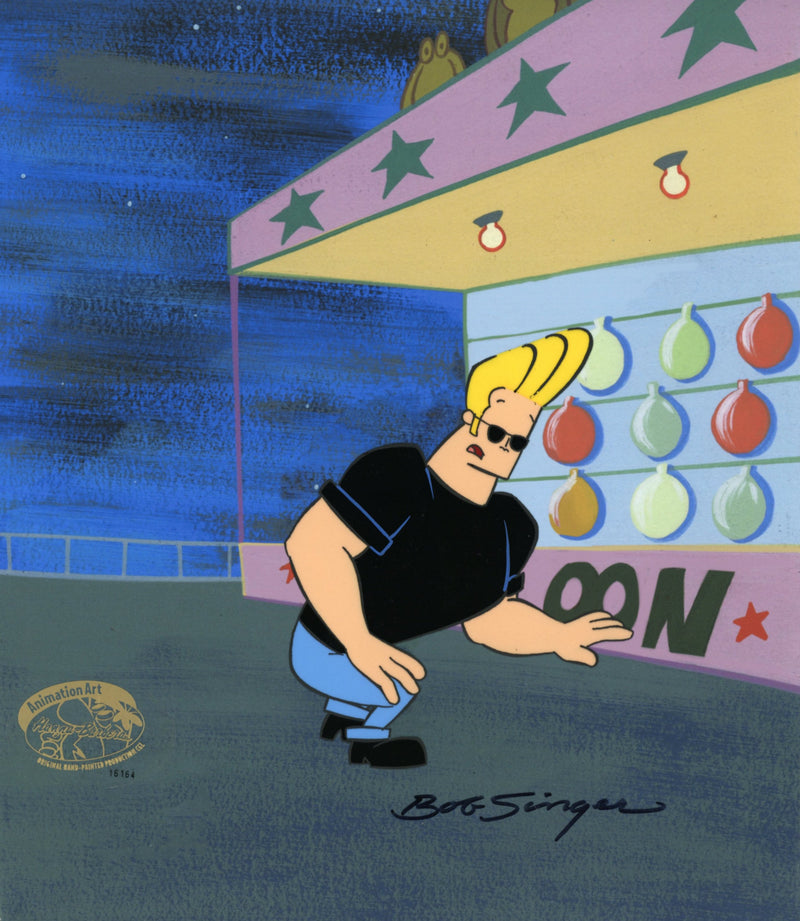 Johnny Bravo Original Production Cel and Matching Drawing signed by Bob Singer