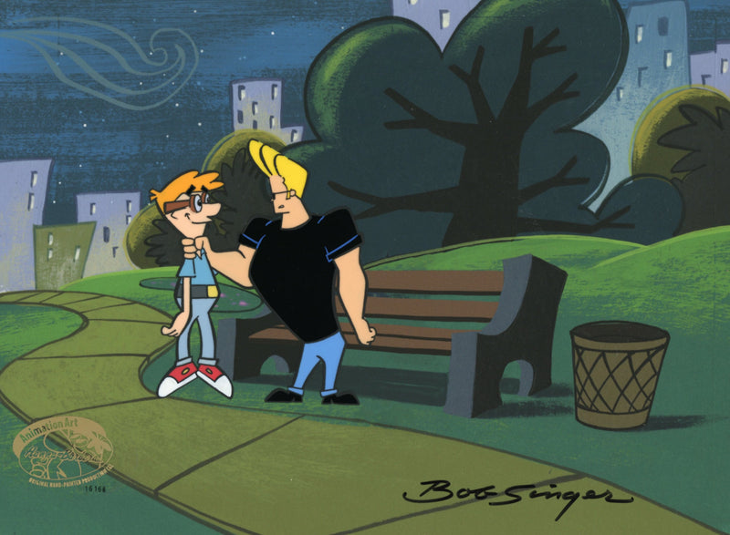 Johnny Bravo Original Production Cel and Matching Drawing signed by Bob Singer