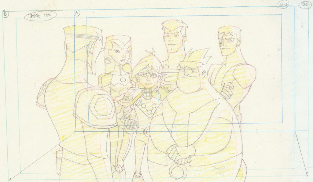 Legion of Superheroes Original Production Drawing: Superman, Saturn Girl, Brainiac 5, Bouncing Boy and Lightning Lad - Choice Fine Art