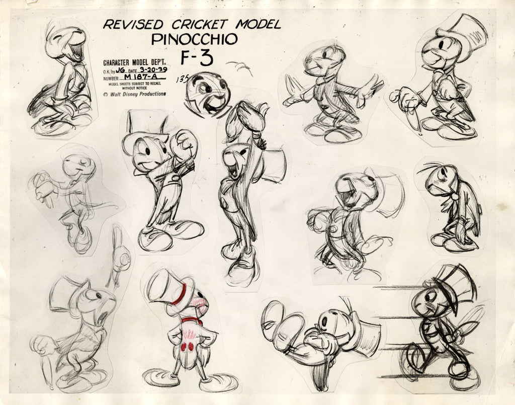 Pinocchio Original Production Model Sheet: Jiminy Cricket - Choice Fine Art