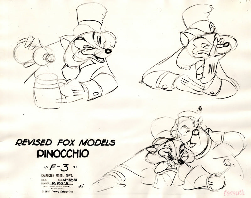 Pinocchio Original Production Model Sheet: Honest John