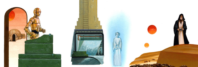 Star Wars - The Empire Strikes Back Mix and Match Storybook Oil Painting Concept: C3P0, Leia, and Obi-Wan
