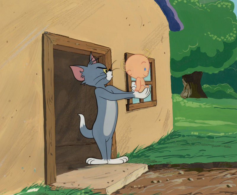 Tom and Jerry Original Production Cel on Hand Painted Background