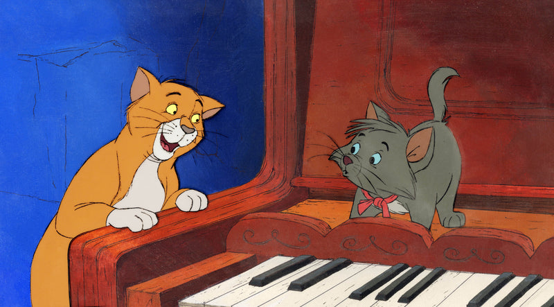 The Aristocats Original Production Cel on Hand-Painted Background: Thomas O'Malley and Berlioz