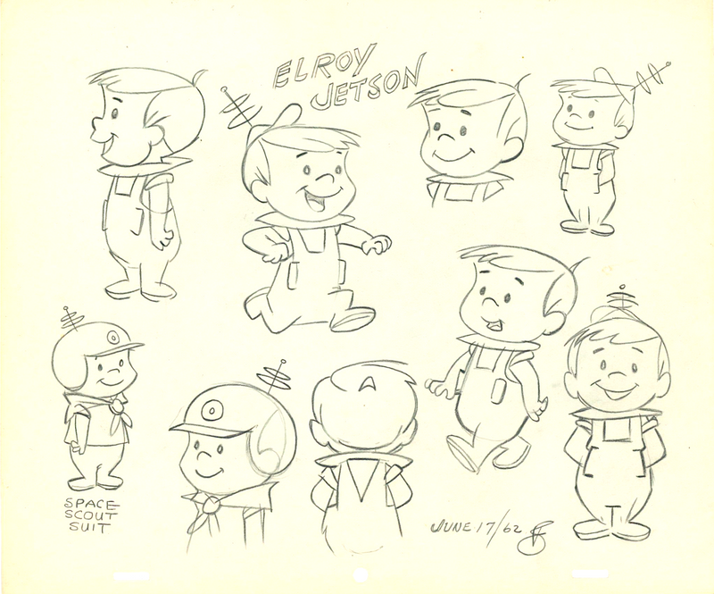 Elroy Jetson Original Character Model Sheet Drawing initialed by Dick Bickenbach