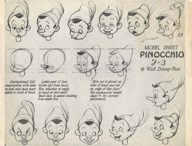 Pinocchio Original Production Stat Model Sheet: Pinocchio (Framed)