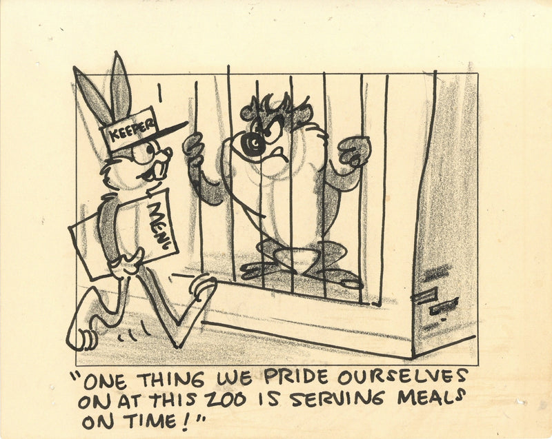 Bill of Hare Original Storyboard Drawing: Bugs, Taz