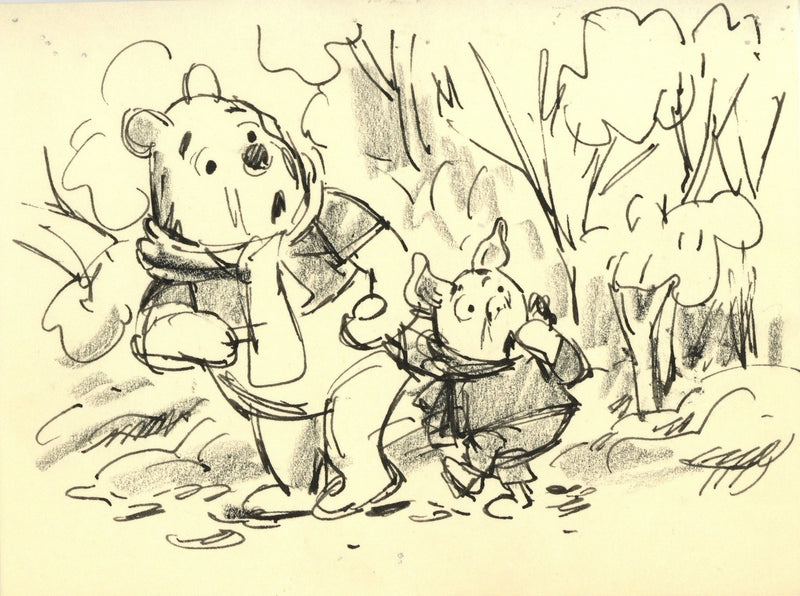 Winnie the Pooh and Tigger Too Original Storyboard Drawing: Pooh and Piglet