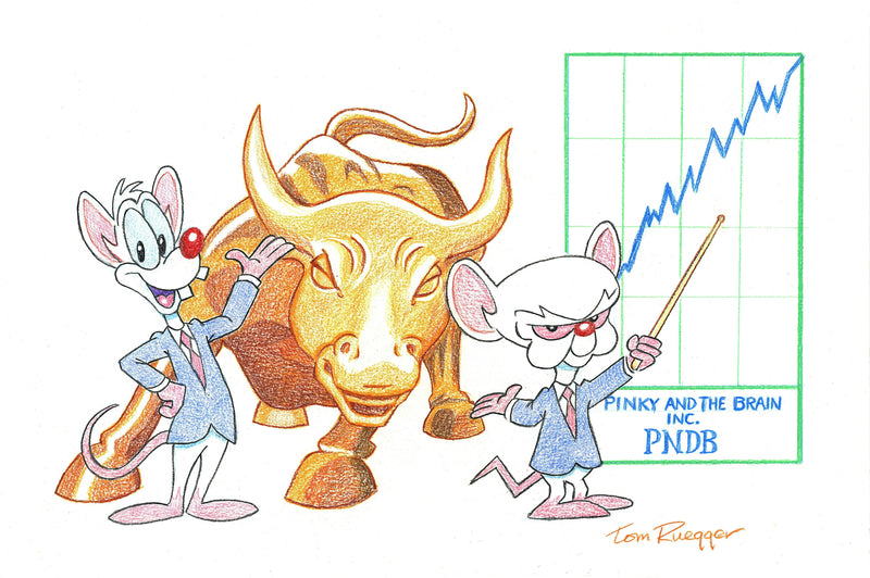 Tom Ruegger Original Signed Drawing: Pinky and the Brain on Wall Street