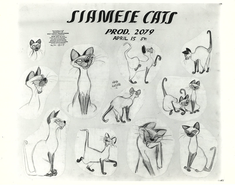 Lady and the Tramp Original Stat Model Sheet: Siamese Cats