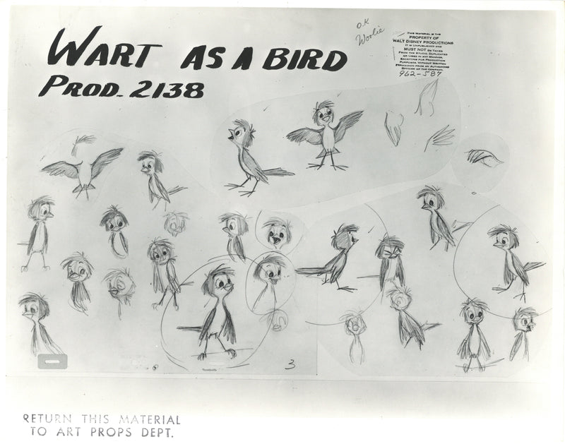 The Sword in the Stone Original Stat Model Sheet: Wart as a Bird