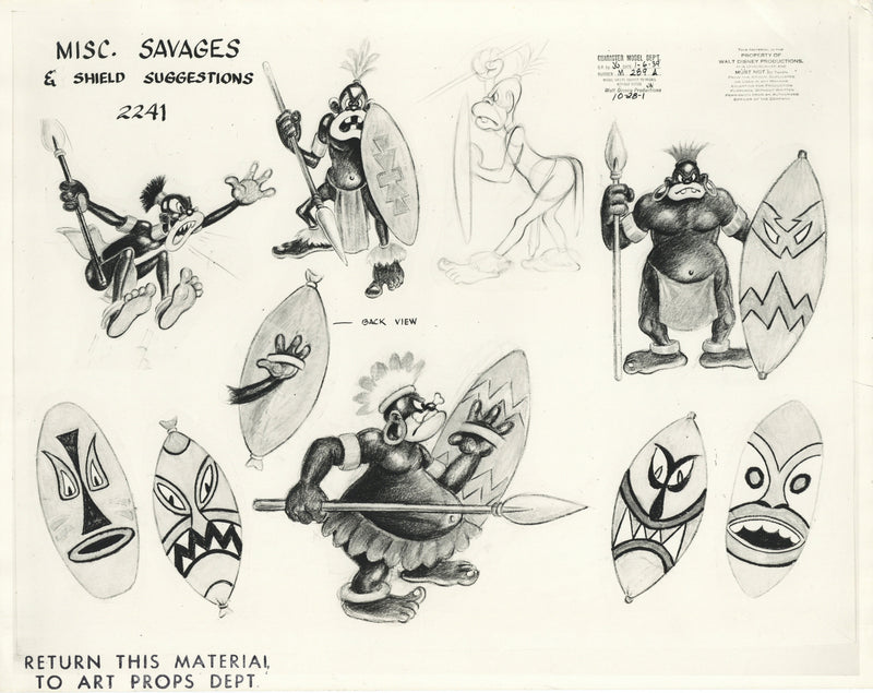 Mickey's Man Friday (Remake) Stat Model Sheet: Indigenous Caricatures and Shield Designs