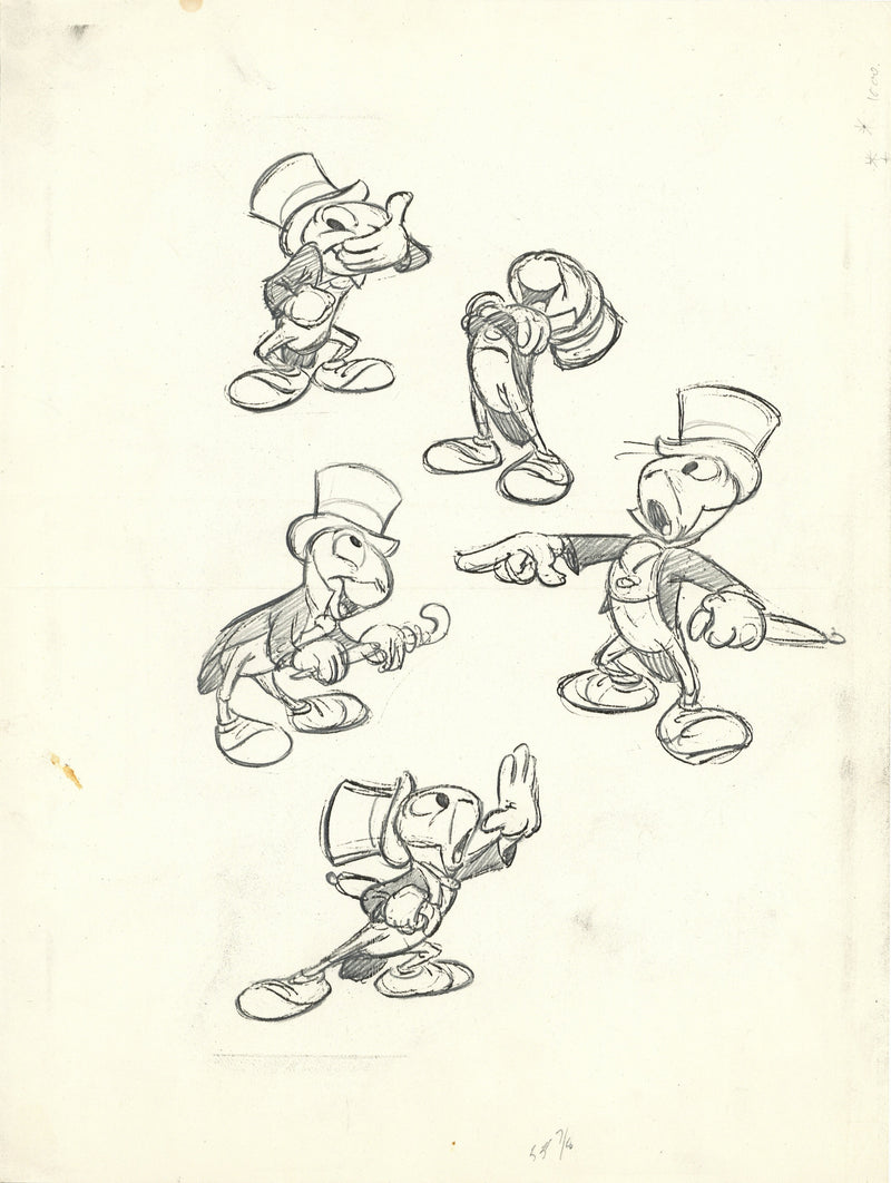 Jiminy Cricket Hand-Shaded Photostat Character Drawings by Preston Blair