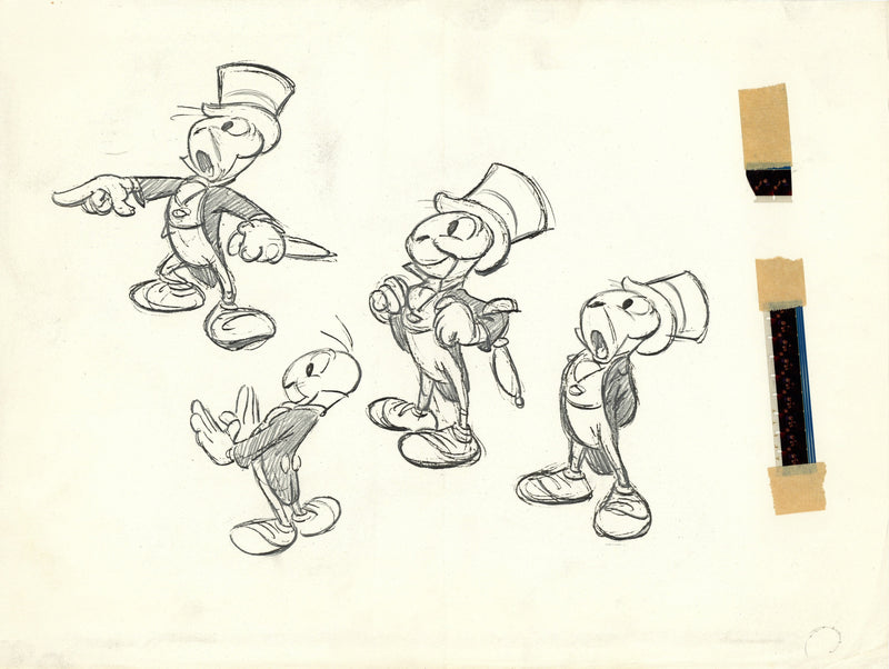 Jiminy Cricket Hand-Shaded Photostat Character Drawings by Preston Blair with Negative Strip