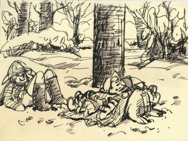 Winnie the Pooh and Tigger Too Original Storyboard Drawing: Christopher Robin, Pooh, Tigger, Eeyore, Roo (Framed)