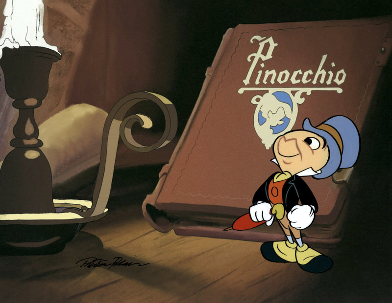 Jiminy Cricket Original Production Cel with Matching Drawing Signed by Preston Blair