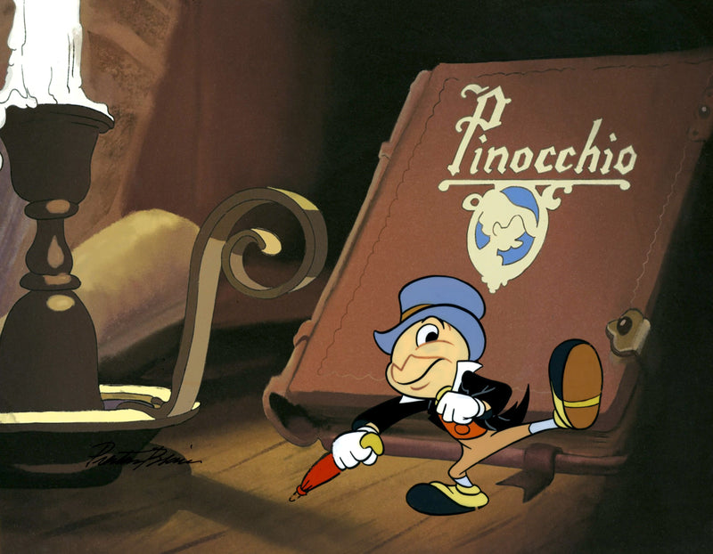 Jiminy Cricket Original Production Cel with Matching Drawing Signed by Preston Blair