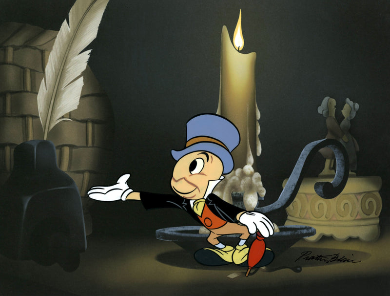 Jiminy Cricket Original Production Cel with Matching Drawing Signed by Preston Blair