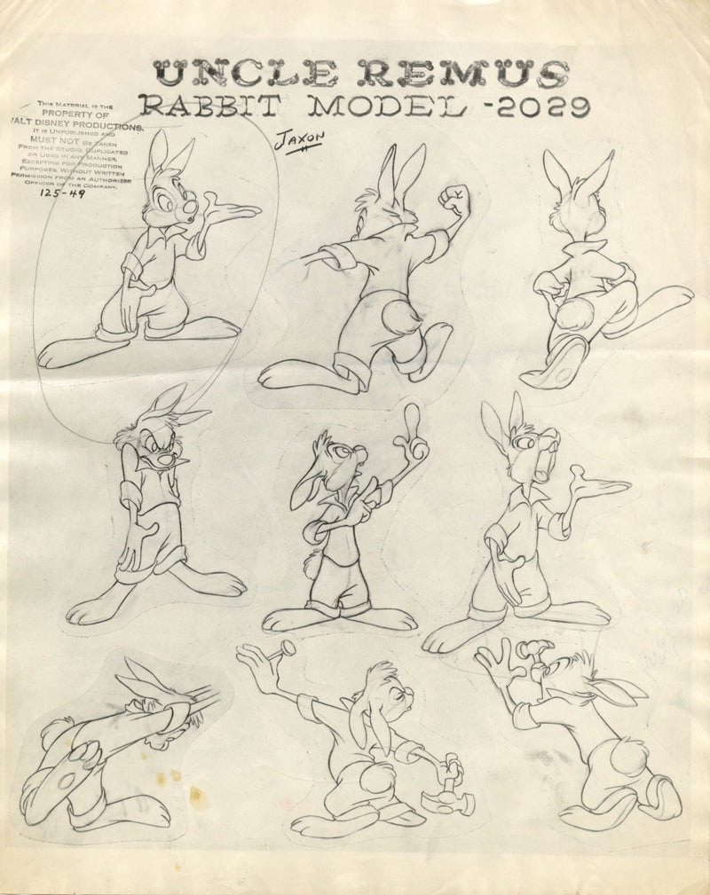 Song of the South Original Stat Model Sheet: Uncle Remus Rabbit Model