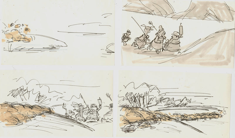 The Rescuers Storyboard Drawings (Set of 4): Deadeye, Luke, Ellie Mae, Gramps