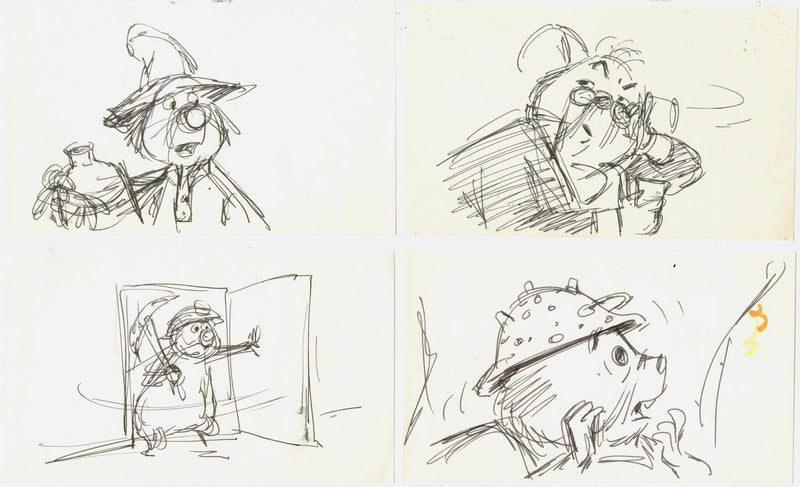 The Rescuers Storyboard Drawings (Set of 4): Mr. Chairman, Luke, Ellie Mae, Digger