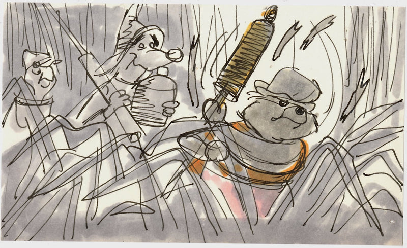 The Rescuers Storyboard Drawing: Ellie Mae, Luke, Gramps