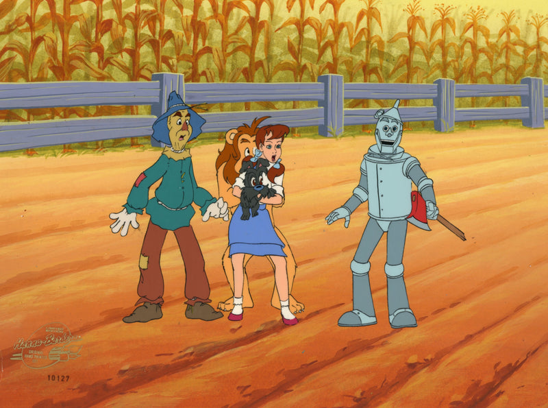 The Wizard of Oz Original Production Cel on Original Background: Scarecrow, Cowardly Lion, Dorothy, Toto, Tin Man