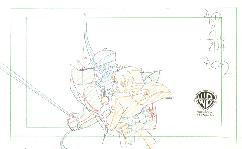Justice League Unlimited Original Production Layout Drawing: Green Lantern and Black Canary