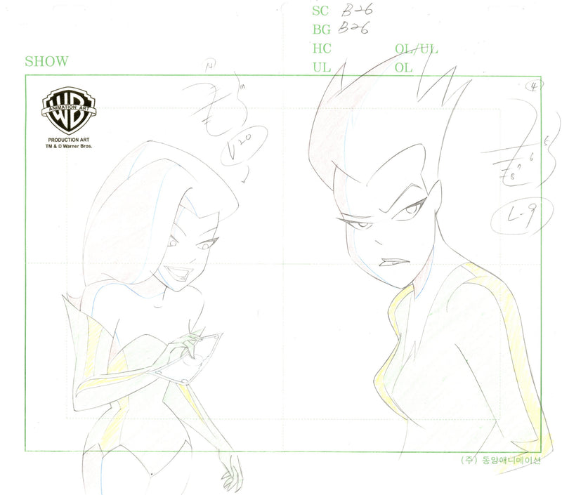The New Batman Adventures Original Production Drawing: Poison Ivy and Livewire