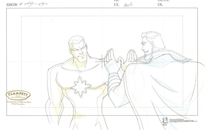 Justice League Unlimited Original Production Layout Drawing: Captain Atom and Captain Marvel