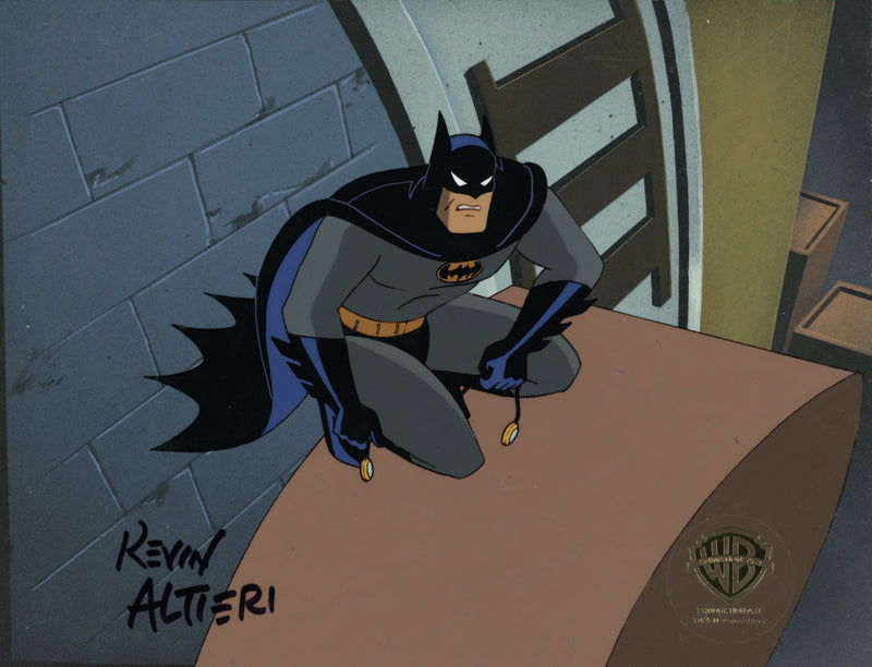 Batman The Animated Series Original Production Cel Signed by Kevin Altieri on Original Background: Batman