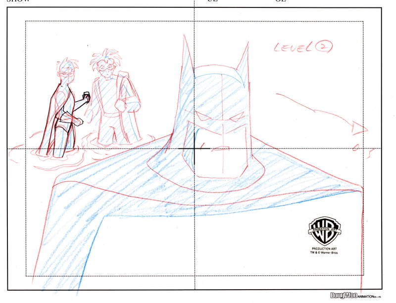 Static Shock Original Production Layout Drawing: Robin, Static Shock, and Robin