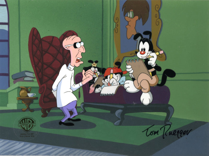 Animaniacs Original Production Cel Signed by Tom Ruegger: Dr. Scratchansniff, Yakko, Wakko, Dot