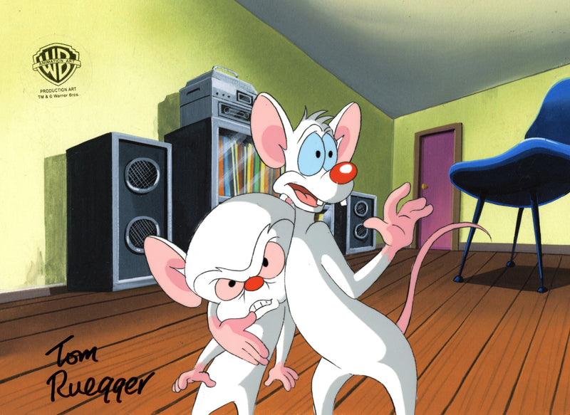 Pinky And The Brain Original Production Cel with Matching Drawing Signed by Tom Ruegger: Pinky, Brain