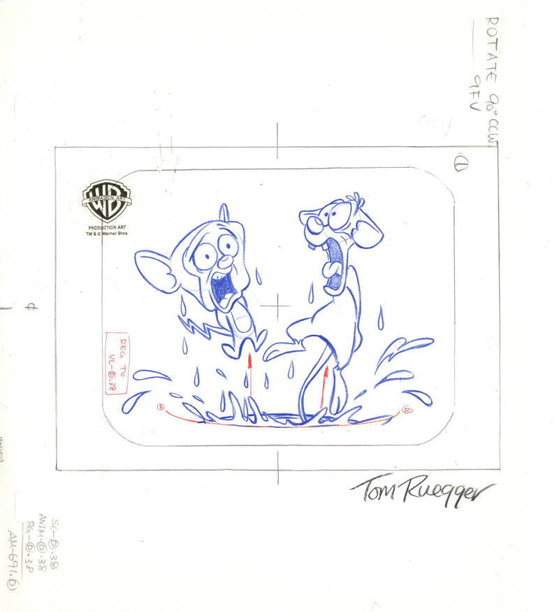 Pinky And The Brain Original Production Drawing Signed by Tom Ruegger: Pinky, Brain