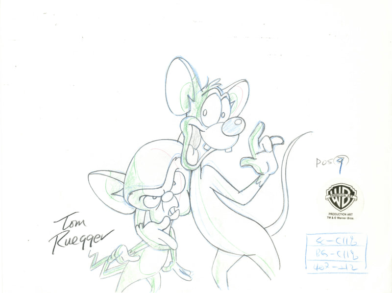 Pinky And The Brain Original Production Drawing Signed by Tom Ruegger: Pinky, Brain