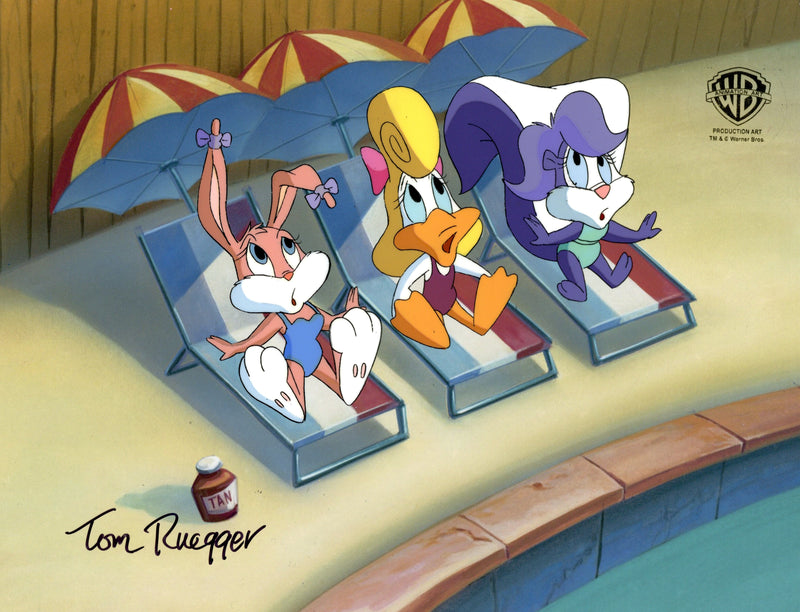 Tiny Toon Adventures Original Production Cel Signed by Tom Ruegger: Fifi, Shirley, Babs