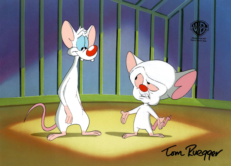 Pinky And The Brain Original Production Cel Signed by Tom Ruegger: Pinky, Brain