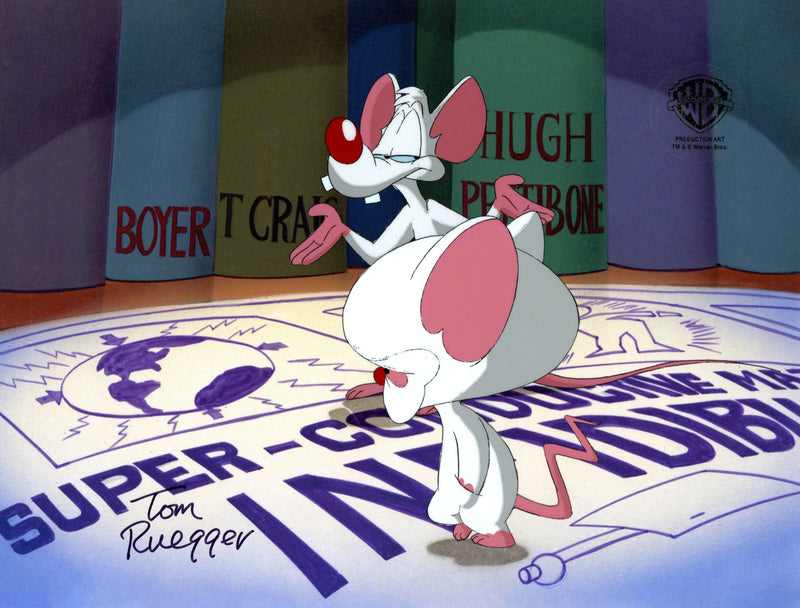 Pinky And The Brain Original Production Cel Signed by Tom Ruegger: Pinky, Brain