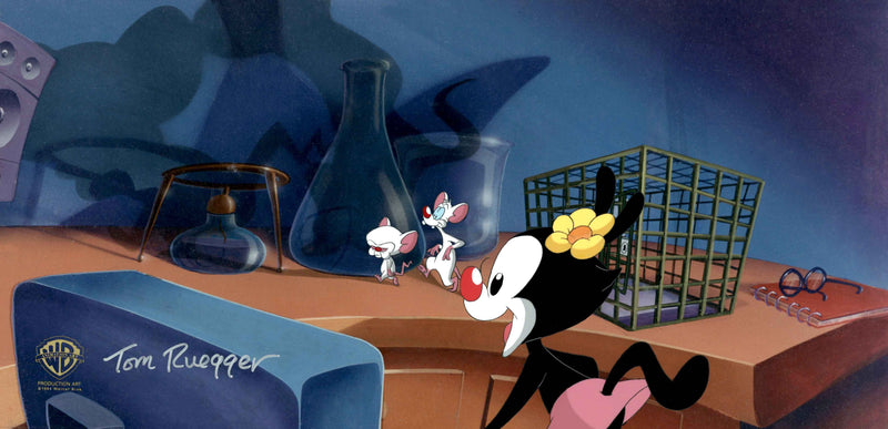 Animaniacs Original Panoramic Production Cel Signed by Tom Ruegger: Pinky, Brain, Dot