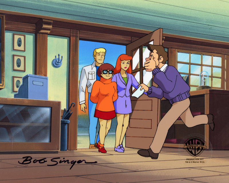 Scooby Doo and the Witch's Ghost Original Production Cel on Original Production Background Signed by Bob Singer: Velma, Daphne, Fred