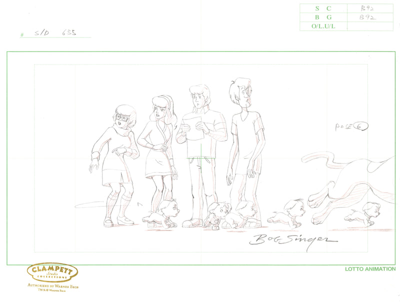 What's New Scooby-Doo? Original Production Drawing Signed by Bob Singer: Mystery Gang, Secret Six