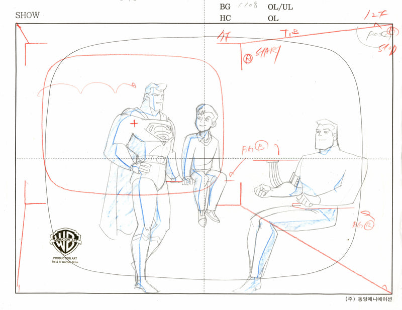 Superman the Animated Series Original Production Drawing: Superman, Bruce Wayne, Tim Drake