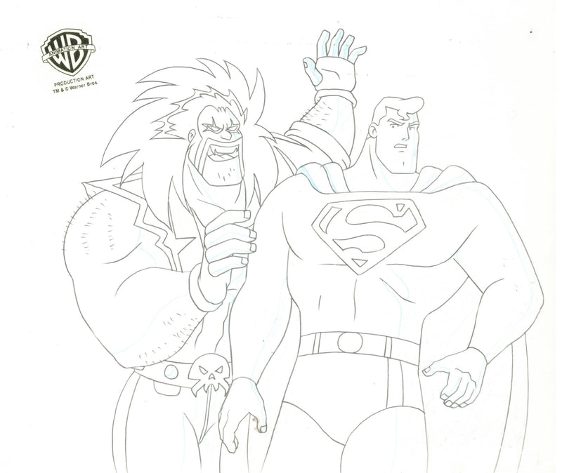 Superman the Animated Series Original Production Cel with Matching Drawing: Superman and Lobo