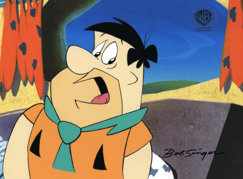 The Flintstones Original Production Cel With Matching Drawing Signed Bob Singer: Fred Flintstone