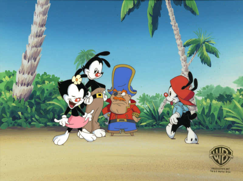 Animaniacs Original Production Cel on Original Background: Captain Mel, Yakko, Wakko, Dot