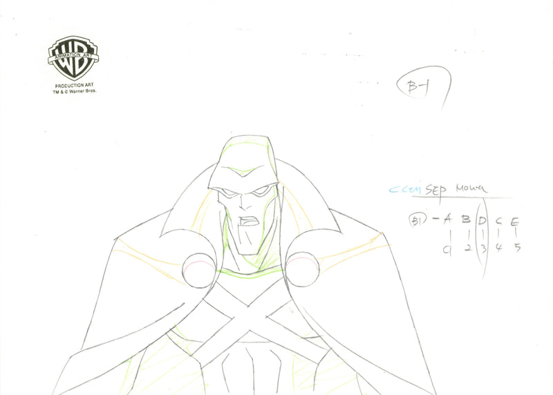 Justice League Unlimited Original Production Drawing Double Aperture: Martian Manhunter, Green Arrow, Supergirl, Superman, Flash