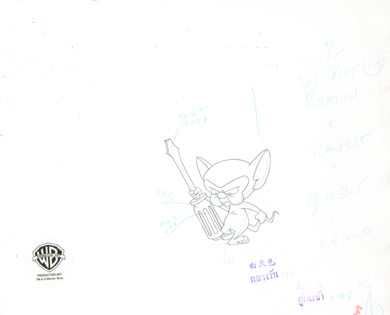 Pinky And The Brain Original Production Cel with Matching Drawings: Pinky, Brain