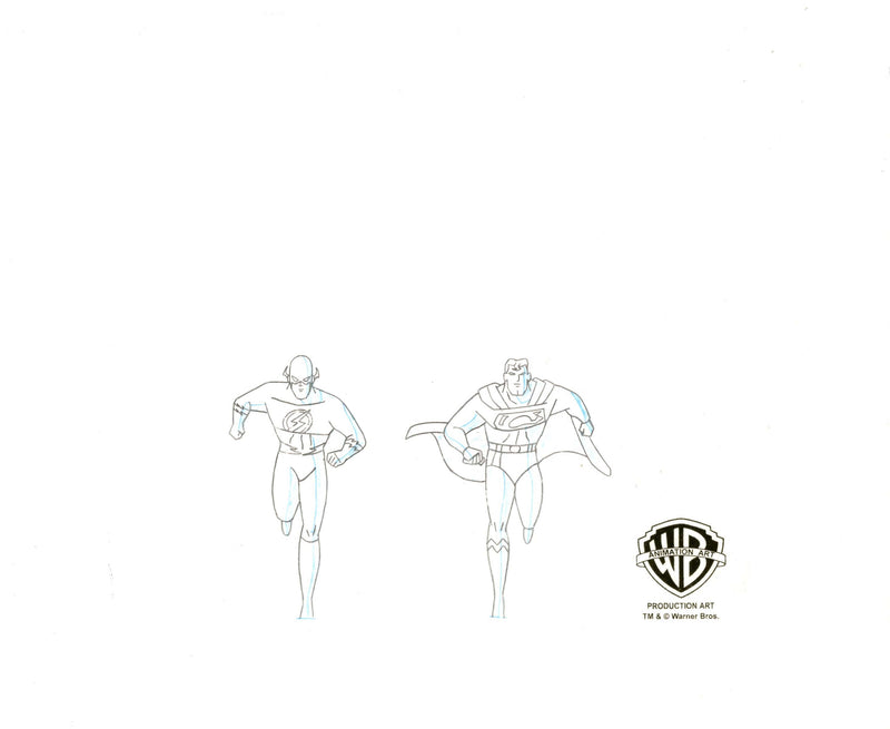 Superman The Animated Series Original Production Cel with Matching Drawing: Flash, Superman